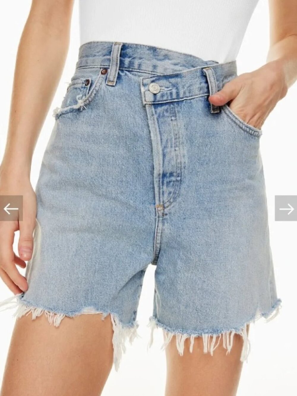 Agolde Criss Cross Jean Shorts Asymmetric Cotton Distressed High Rise Blue 30